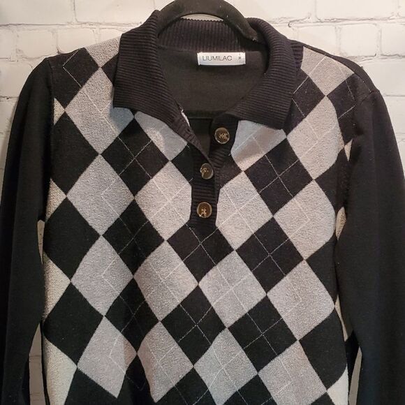 Liumilac black argyle cropped sweater size M - Picture 2 of 8